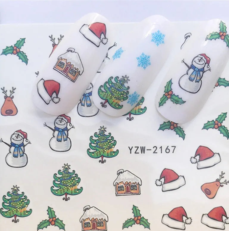 Christmas explosion models water transfer nail stickers with full coverage festive designs in 23 styles on white background