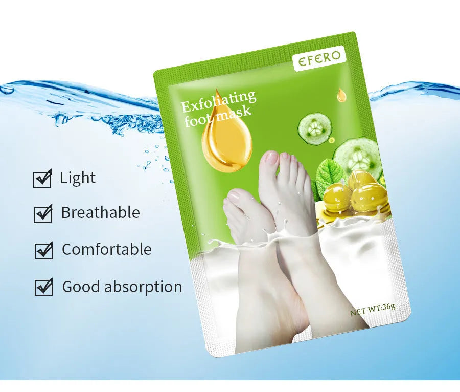 Exfoliating foot mask sachet for removing dead skin on heels and feet, 19x13x0.5cm