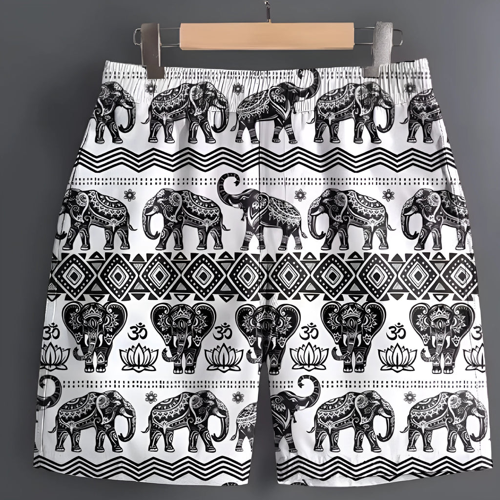 Men's polyester sports shorts in multiple patterns including stripes and camouflage available sizes S to 5XL