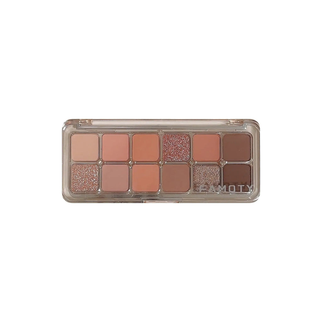 12-colour eyeshadow palette with earth tones, shimmer and matte finishes, 12g net content