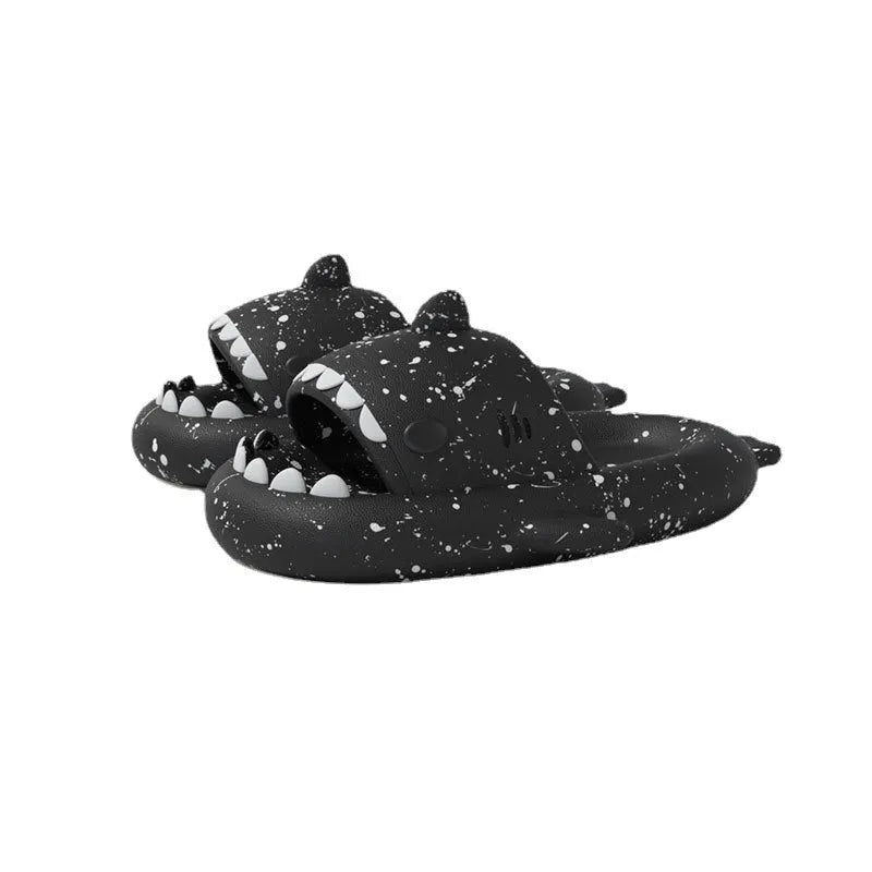 Men's anti-slip deodorant shark slippers in rice shark white colour, EVA sole, side view