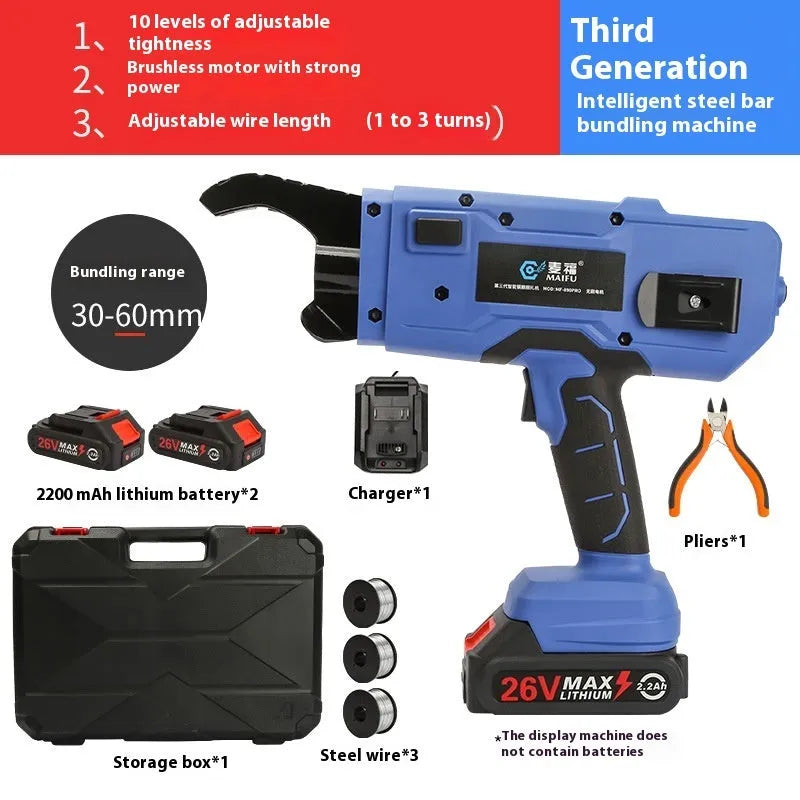 Electric steel bar tying machine with battery and charger for construction site rebar work