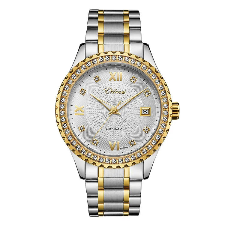 Men's automatic mechanical watch with luminous dial and waterproof construction in business style