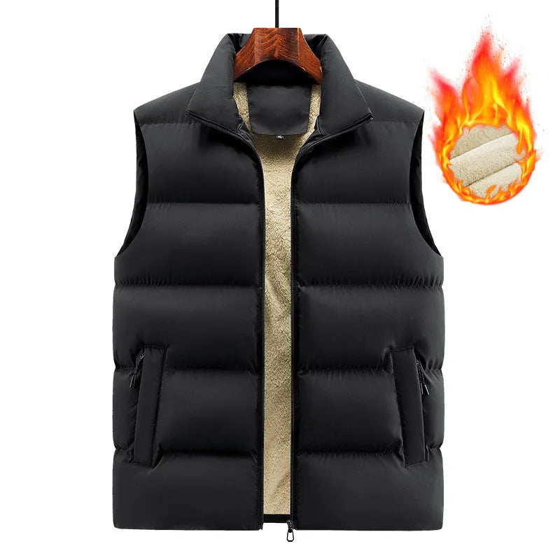 Men's striped lambswool waistcoat in black colour showing autumn winter layering vest