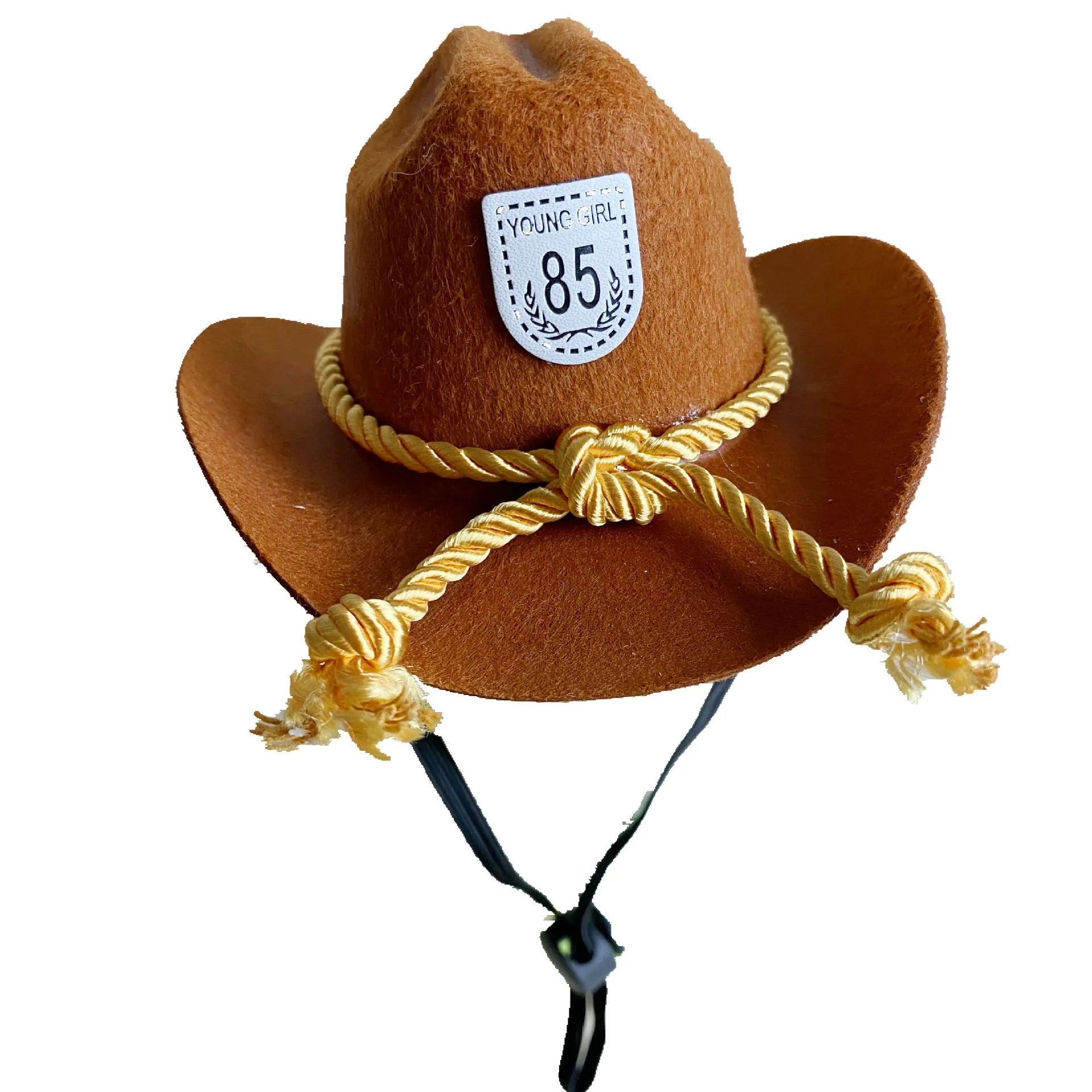 British-style brown non-woven fabric cowboy hat for a cat on a mannequin head.
