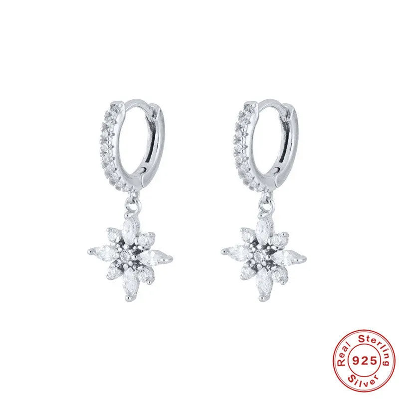 S925 sterling silver diamond snowflake pendant earrings in yellow gold and white gold colour options
