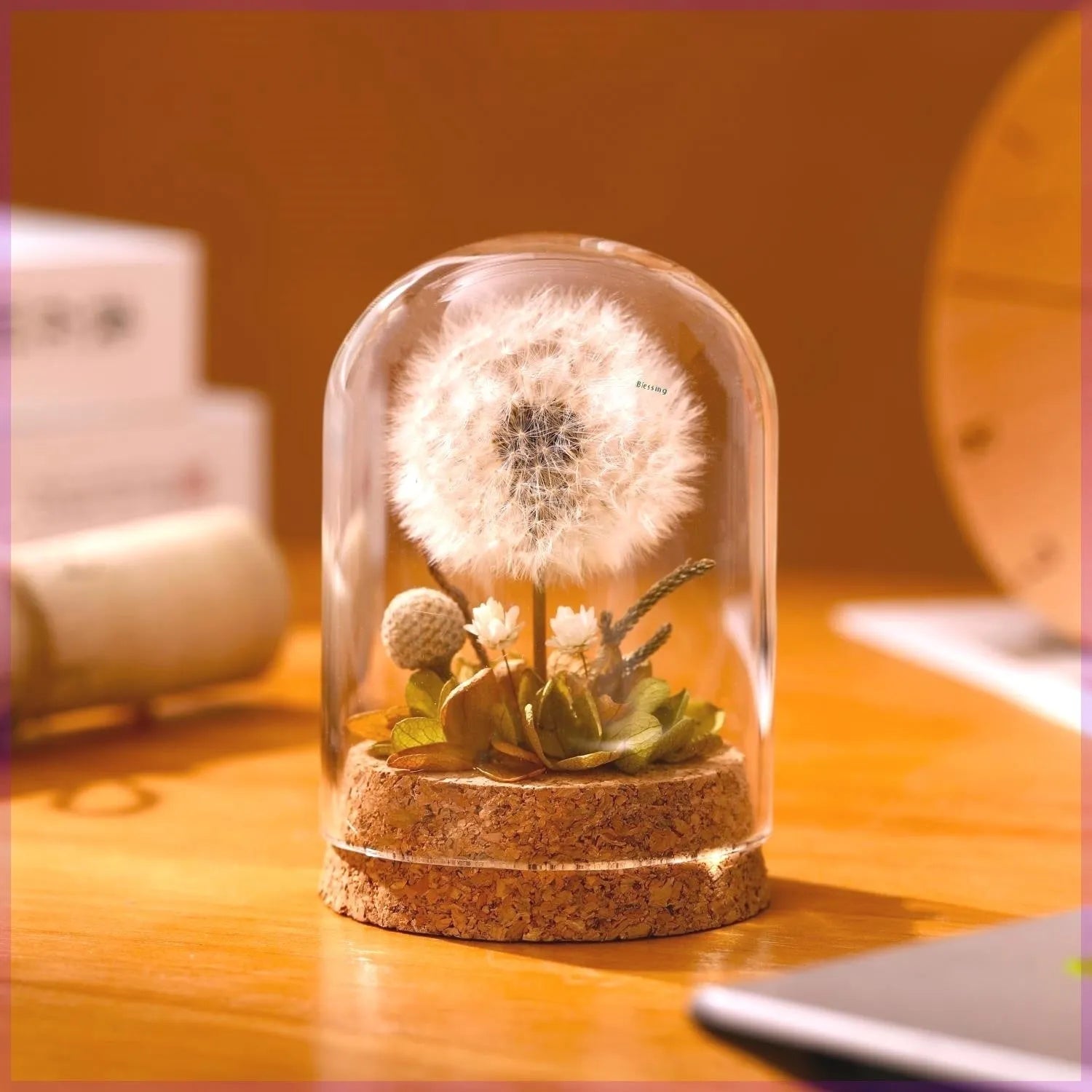 Glass dandelion-shaped night light ornament with colour gradient options