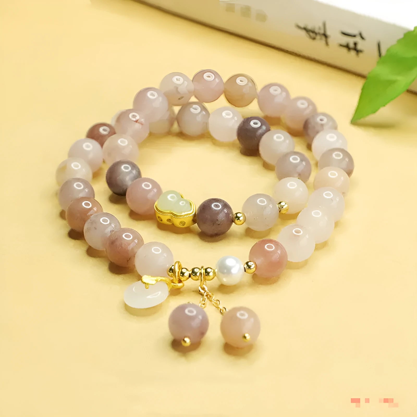 Natural Jinsi Jade double ring gourd bracelet 8mm gold silk jade colour unisex polished finish