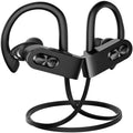 Red hanging ear Bluetooth wireless headset with bilateral stereo design