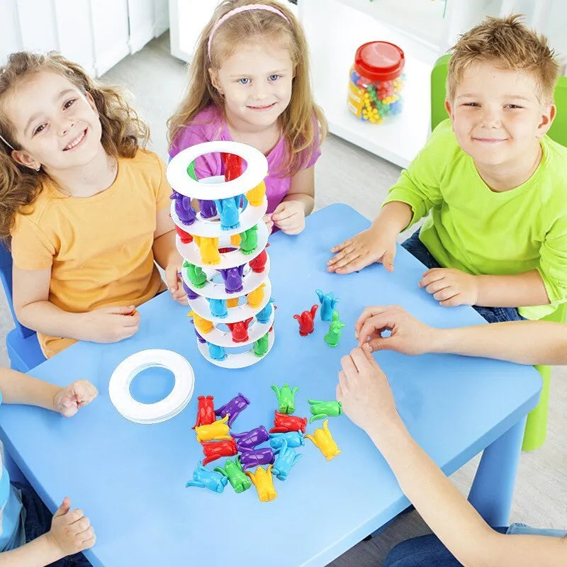 Penguin tower collapse desktop balance game for kids ages 4-6, plastic construction