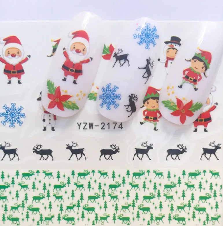 Christmas explosion models water transfer nail stickers with full coverage festive designs in 23 styles on white background