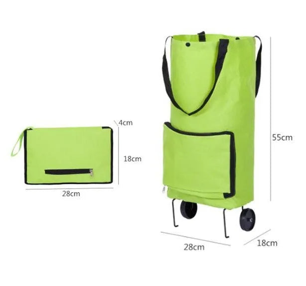 Green 3 in 1 heavy duty shopping cart with Oxford cloth, expanded size 55x28x18cm, folded size 28x18x4cm