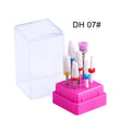 Tungsten steel nail drill polishing head set with 7 bits and a brush in a transparent case.