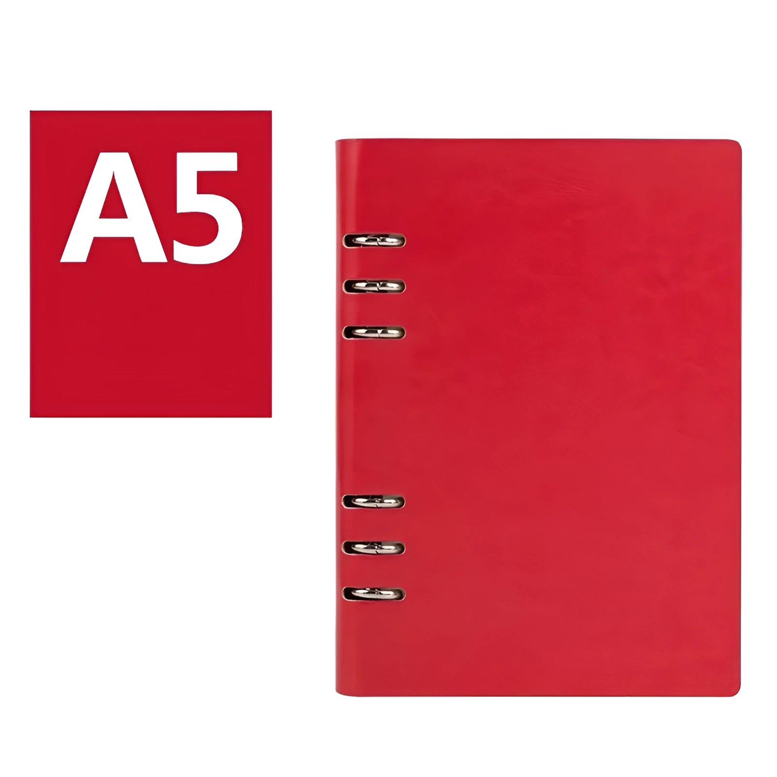Simple business notebook with imitation leather cover showing loose-leaf binding and beige road forest paper