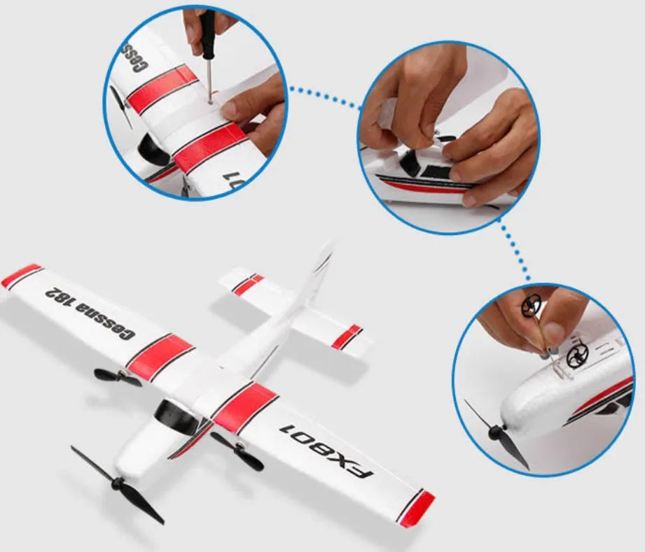 DIY Cessna 182 remote control glider in EPP foam with wing, tail, and landing gear components