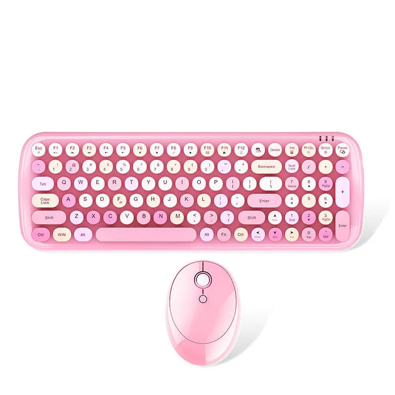 Wireless keyboard and mouse set in Sweet lipstick mixed colour with full-size layout and USB receiver