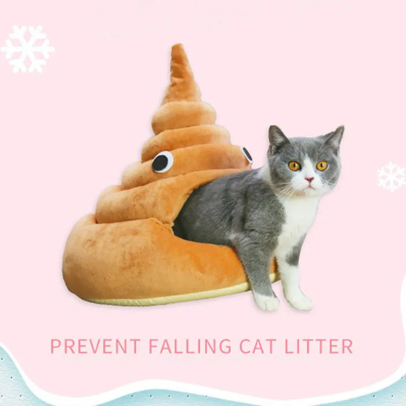 Coffee colour cotton velvet cat litter box hideaway bed house on floor with open front