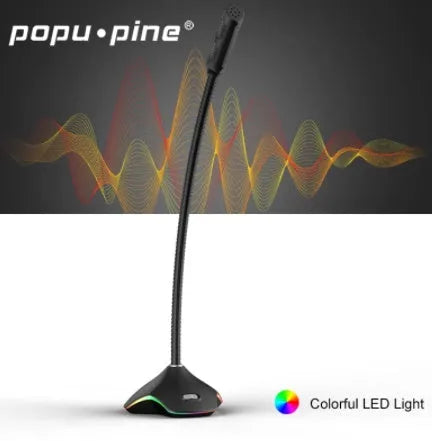 Black wired capacitance microphone with foldable desk stand and foam windscreen for PC connection
