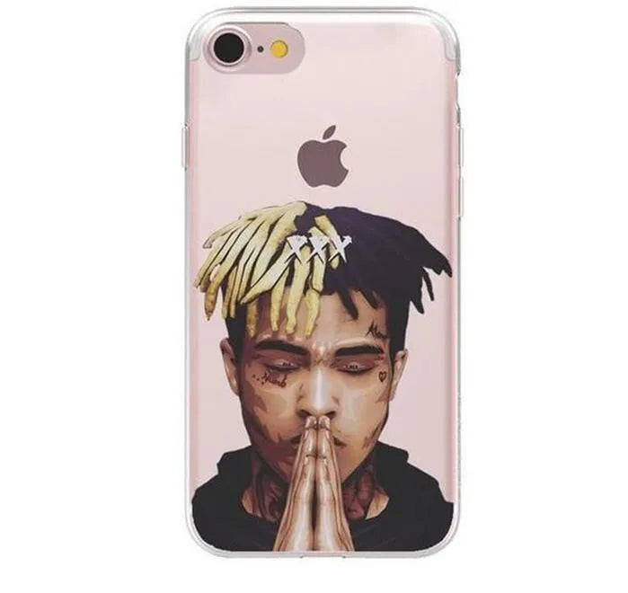Transparent half-wrapped iPhone case with matte finish and XXXTentacion graphic design on a phone.