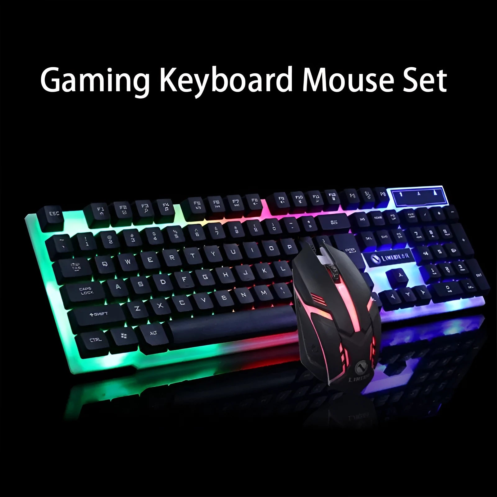 GTX300 black and white wired gaming keyboard and mouse set with colour backlighting