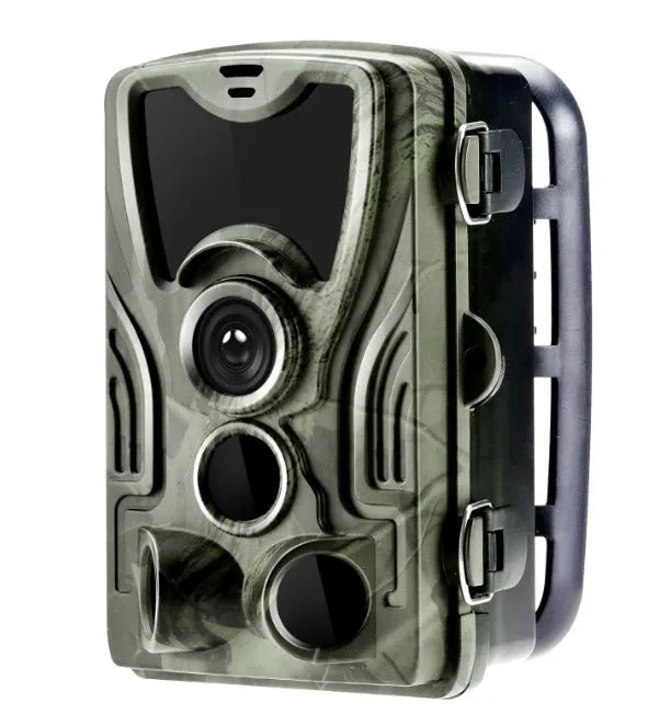 Green cellular trail camera with belt mount for hunting and wildlife monitoring