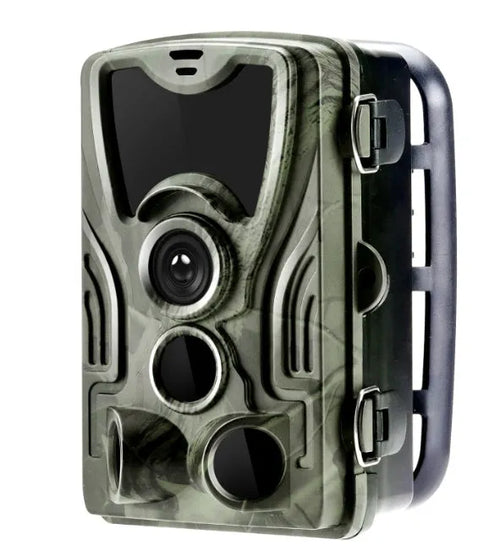 Green cellular trail camera with belt mount for hunting and wildlife monitoring