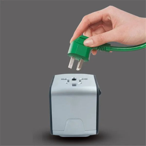 Multi-function universal travel socket adapter with USB ports, black, 66x53x52 mm