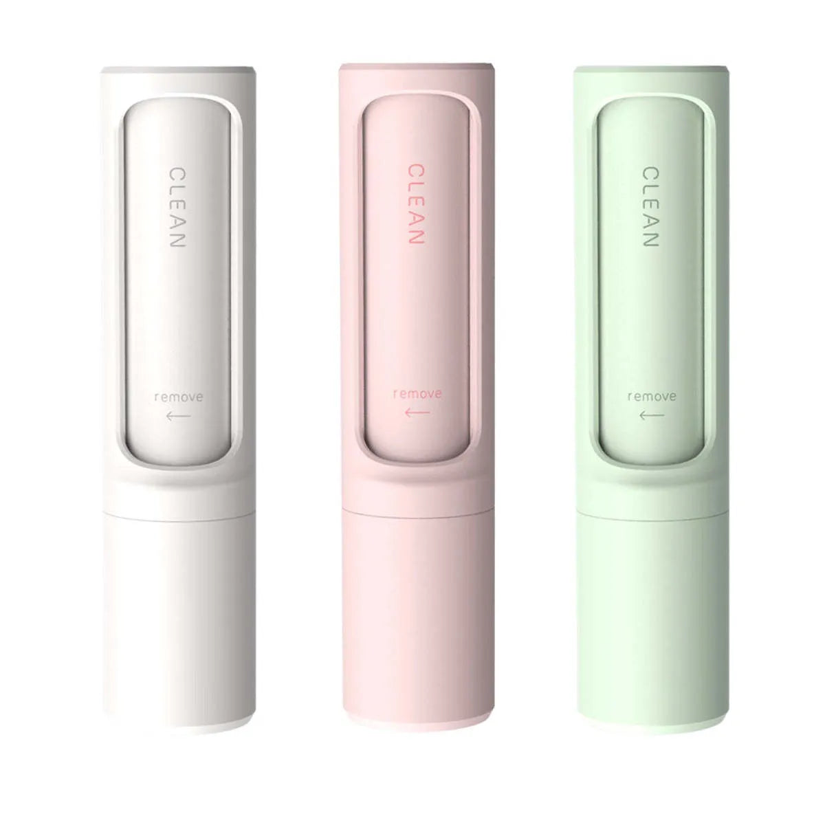 Rotating cylinder electrostatic pet hair removal brush in light pink with ABS body on a white background