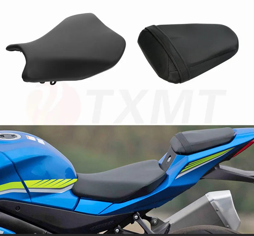 Suzuki GSXR1000 motorcycle seat covers in black PU leather, front and rear set configuration