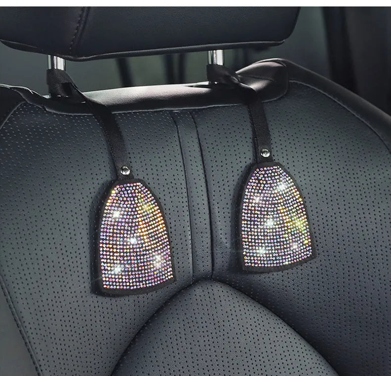 Black car magnet phone holder hook bracket with pink diamond-studded chair back hook