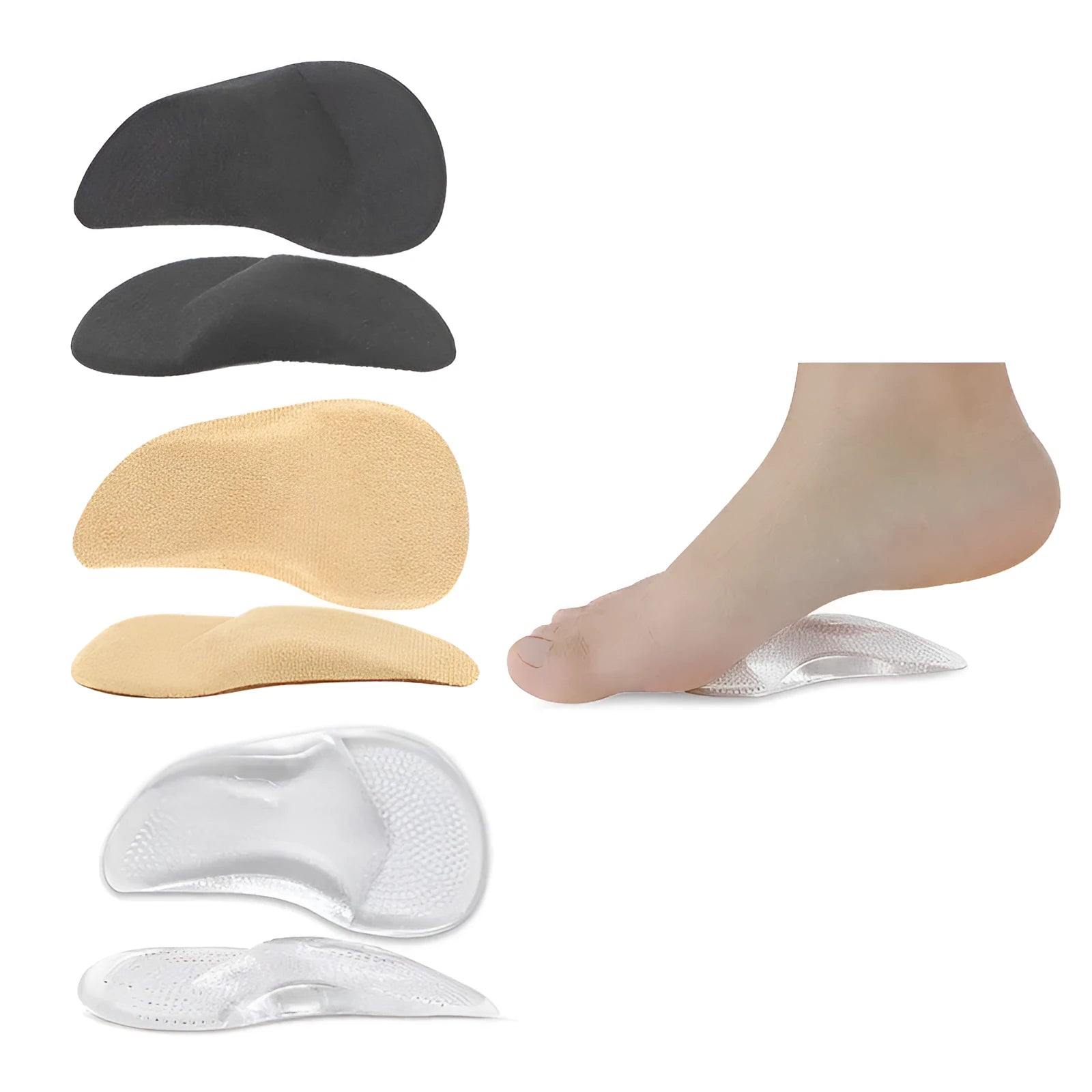 Transparent gel orthopedic insole with arch support for flat foot and pes cavus correction, adult size S or L