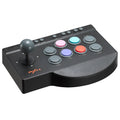 Black arcade stick game machine with joystick and buttons for fighting games