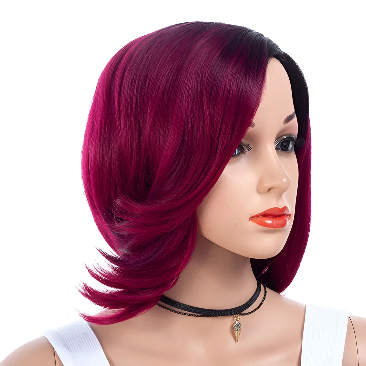 Wine red gradient partial short curly synthetic wig 40cm length high temperature wire fibre natural look