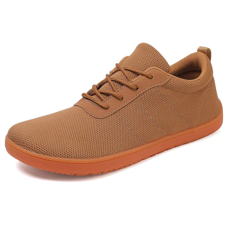 Men's black Flyknit casual walking shoes with round wide toe and rubber sole.