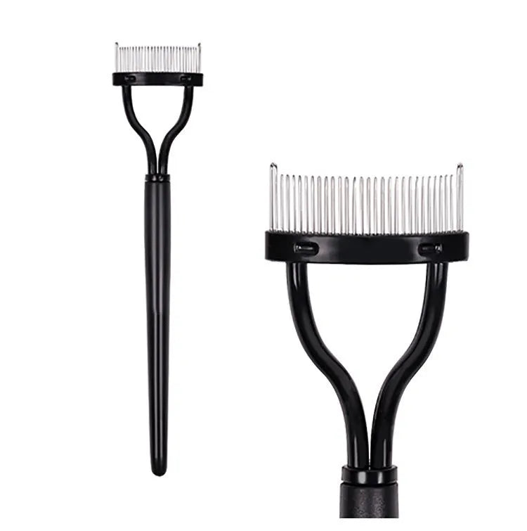 Collapsible steel needle eyelash comb for lash separation and eyebrow grooming, 3x14cm