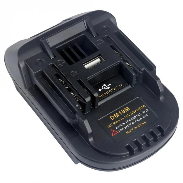 Black Milwaukee to Makita battery adapter converter measuring 125x90x65cm for DM18M tools and H99F batteries