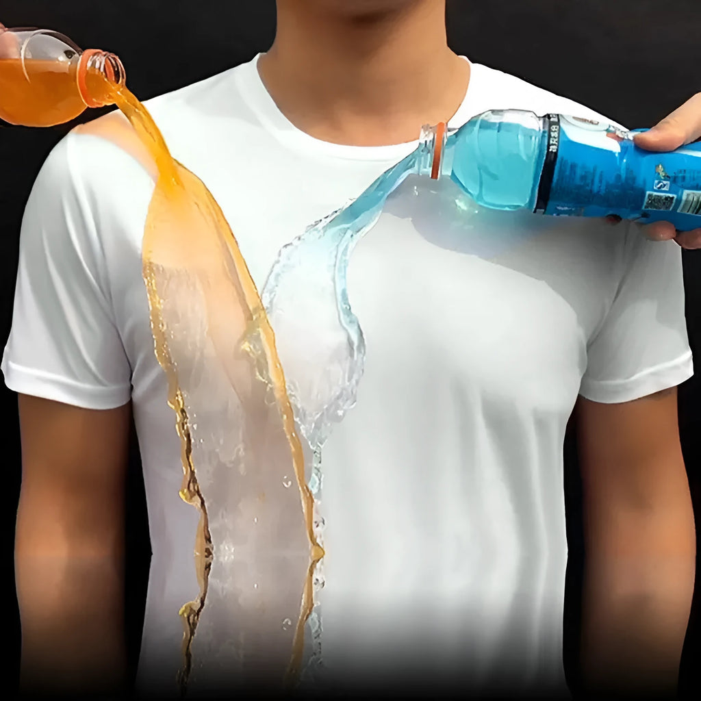 Quick-drying waterproof anti-fouling plain round neck short sleeve T-shirt in white, black, blue for unisex active wear