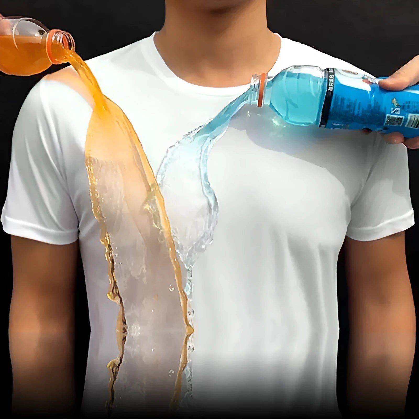 Quick-drying waterproof anti-fouling plain round neck short sleeve T-shirt in white, black, blue for unisex active wear