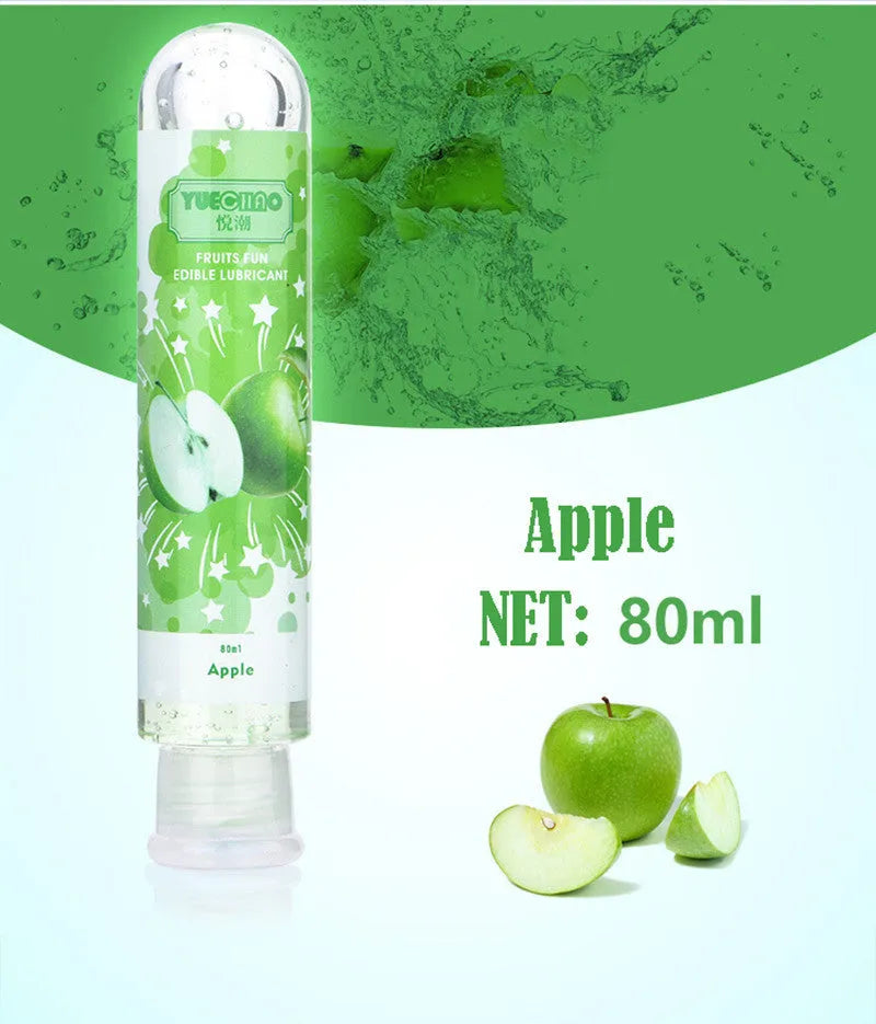 Water soluble fruit flavored human lubricant in 80ml transparent bottle with apple scent