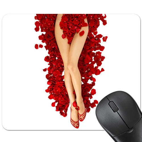 Red lips design rubber non-slip mouse pad on a desk, showing 240mm by 200mm size.