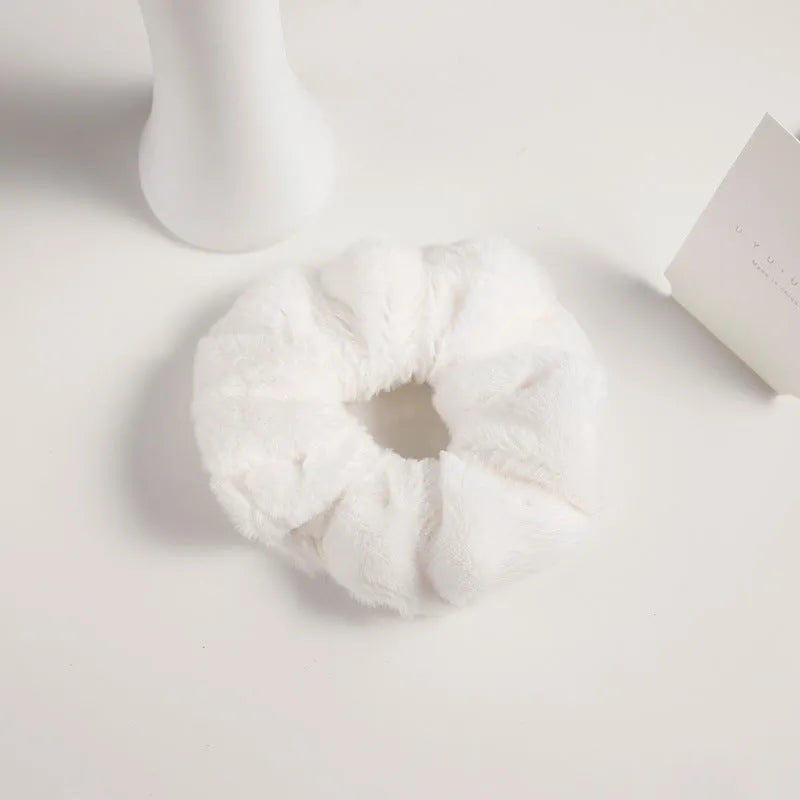 Girly cute plush large intestine hair tie in vintage geometry style, available in 9 colours including black and pink