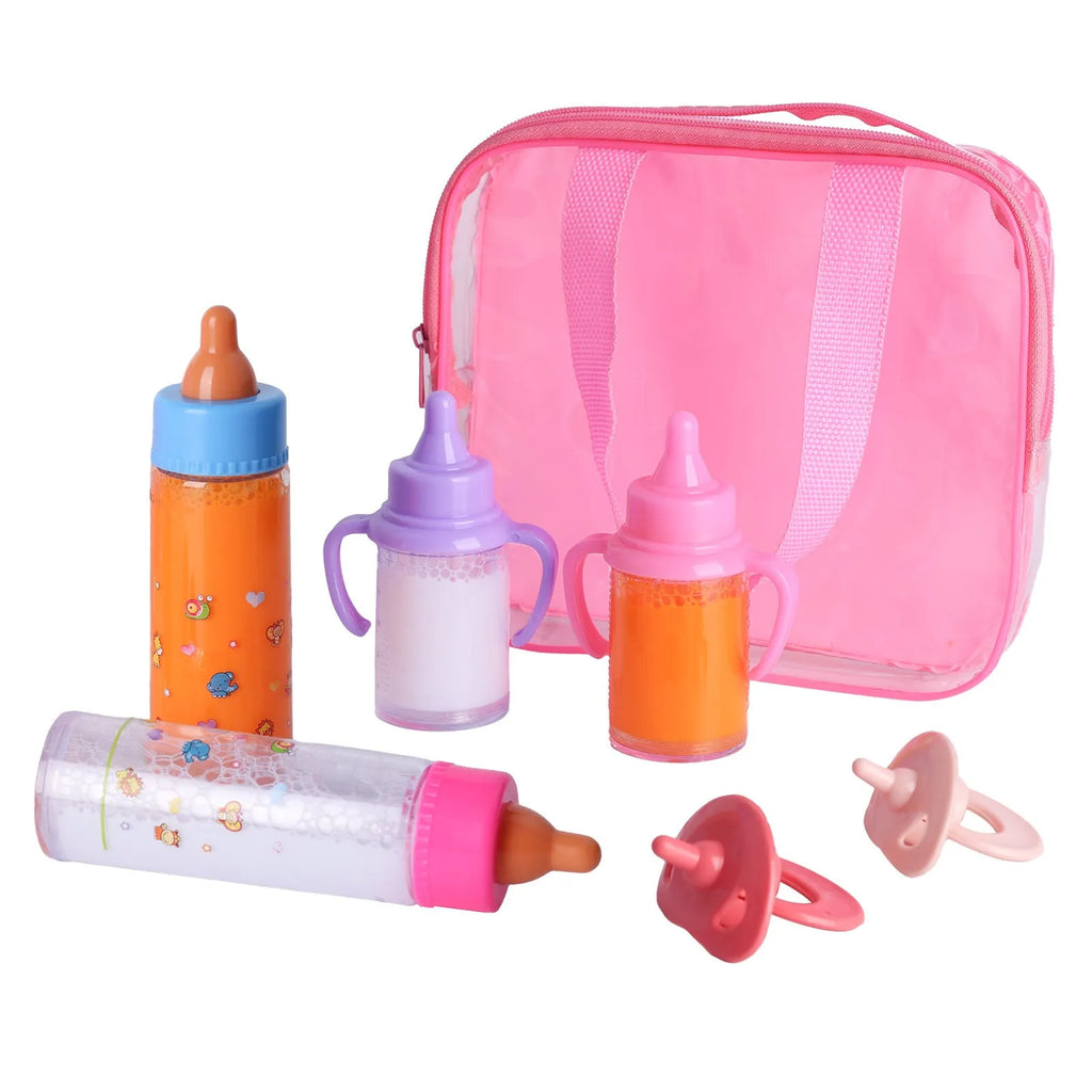 My Baby Doll Magic Bottle feeding set with 2 milk and juice bottles and hand bag for dolls 18cm tall