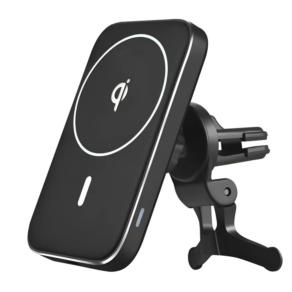 M6 black magnetic car phone mount with wireless charging and USB cable