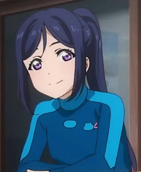 Blue purple Matsuura Konan cosplay wig with adjustable fit on display