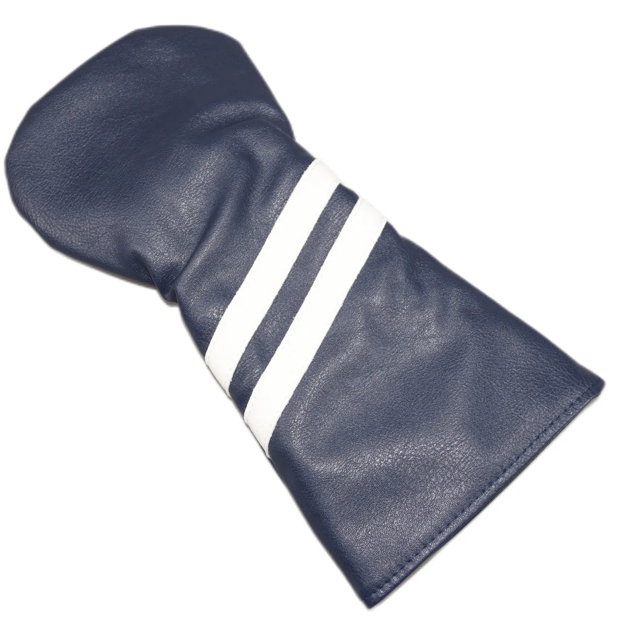 Golf wood club head cover with two oblique stripes, shown in blue, with size options large, medium, and small.