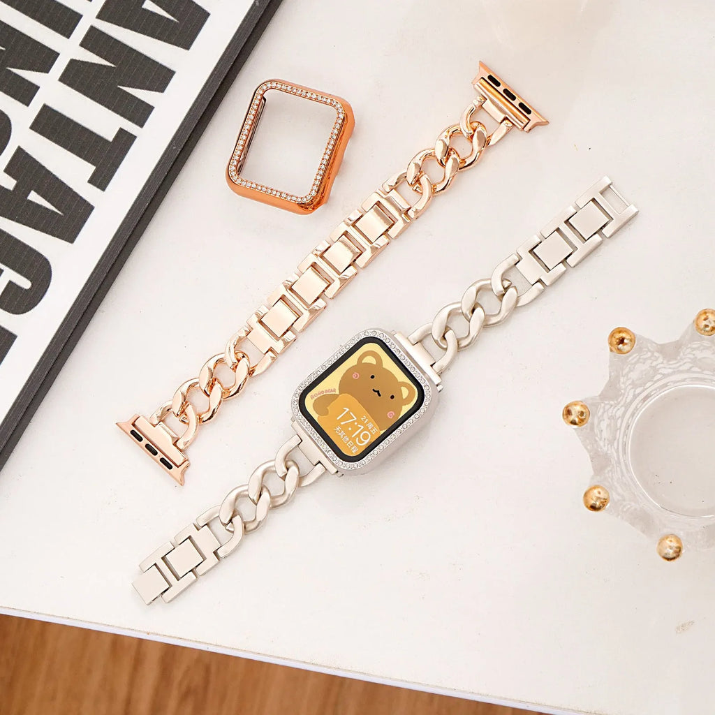 Denim chain metal Apple Watch strap in five colours compatible with 38mm to 49mm models