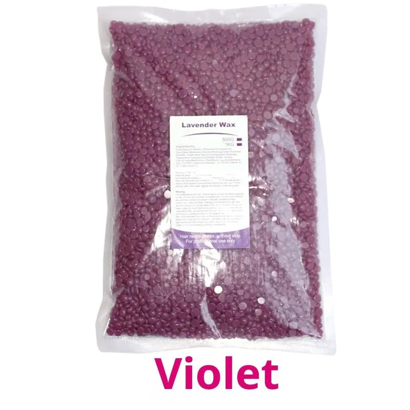 500g solid hard wax granules in a box for paper-free full body hair removal, available in multiple colours