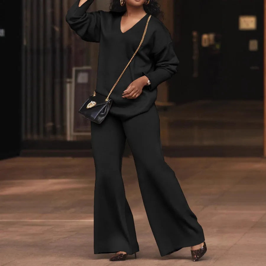 Women's brown thickened suede two-piece suit with split sleeve jacket and trousers in Japanese-Korean style.