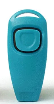 Plastic two-in-one dog training ring and whistle in black on a plain background