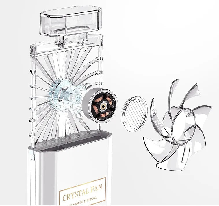 Pink rechargeable perfume fan with USB charging and 1200mAh battery